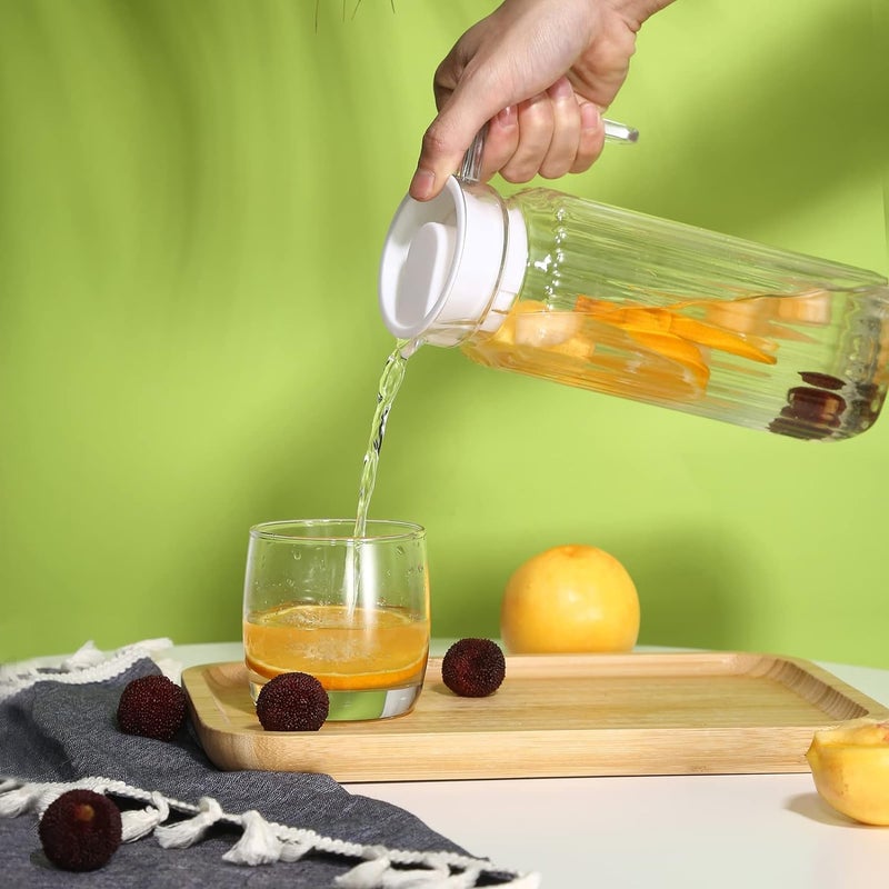 Jinelza 1100ml Glass Lining Water Jug with Plastic Lid & Handle Transparent Beverage Carafe for Home, Office, Pitcher for Serve Water, Milk, Juice, Beverage 1100ML Lining JUG, 1 PCS JUG - Image 4
