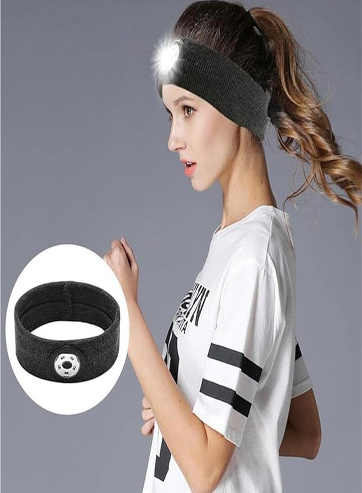 عصابة رأس رياضية مع مصباح أمامي LED: عصابة رأس مضفرة USB قابلة لإعادة الشحن، 5 خرزات LED، غطاء تشغيل 3 أوضاع مصباح أمامي مقاوم للماء، عصابة رأس مرنة عالية مناسبة للتخييم والركض للجنسين - Image 2