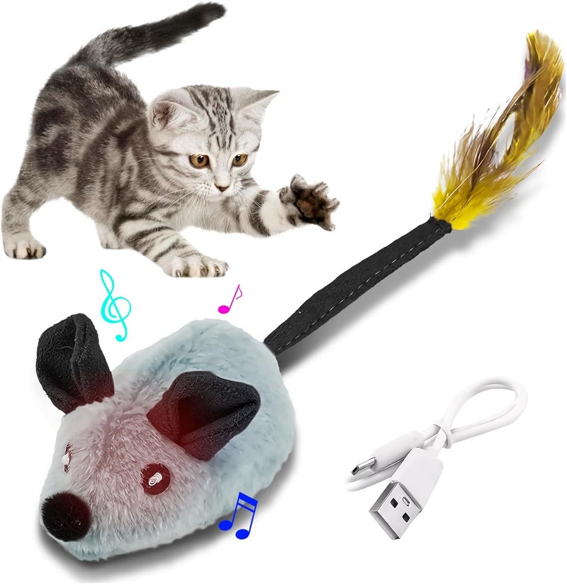 OneNine Interactive Cat Toys, Rechargeable Electric Automatic Moving Mouse Toy with Feather Tail for Cats, Smart Obstacle Sensing & Escape Cat Rat Toys Simulated Fake Mouse Toy for Indoor Cats Kitten - Image 1