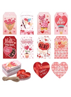 Generic 100pcs Valentine's Day Gift Tags, 10 Styles 2 Shapes Valentines Tags with String Love Heart Tags Labels with Hole Gift Wrap Tag Hanging Paper Ornaments for Wedding Party Crafts  - Image 1
