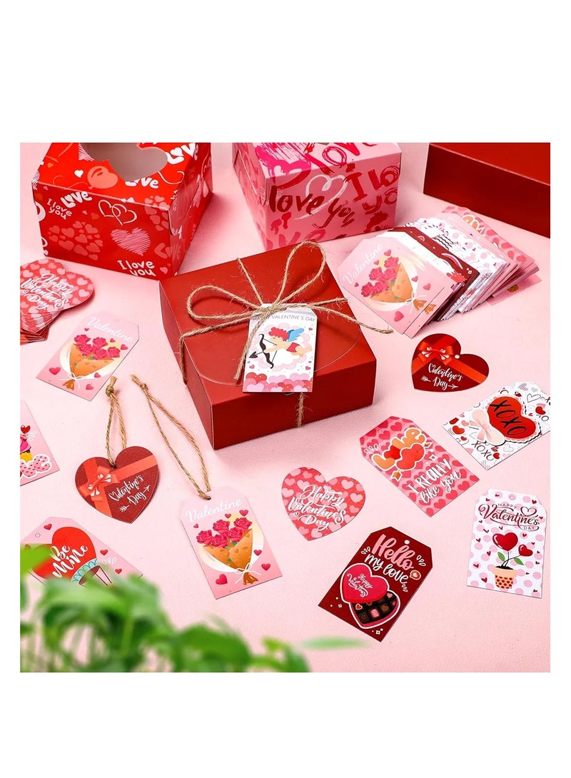 100pcs Valentine's Day Gift Tags, 10 Styles 2 Shapes Valentines Tags with String Love Heart Tags Labels with Hole Gift Wrap Tag Hanging Paper Ornaments for Wedding Party Crafts - Image 2