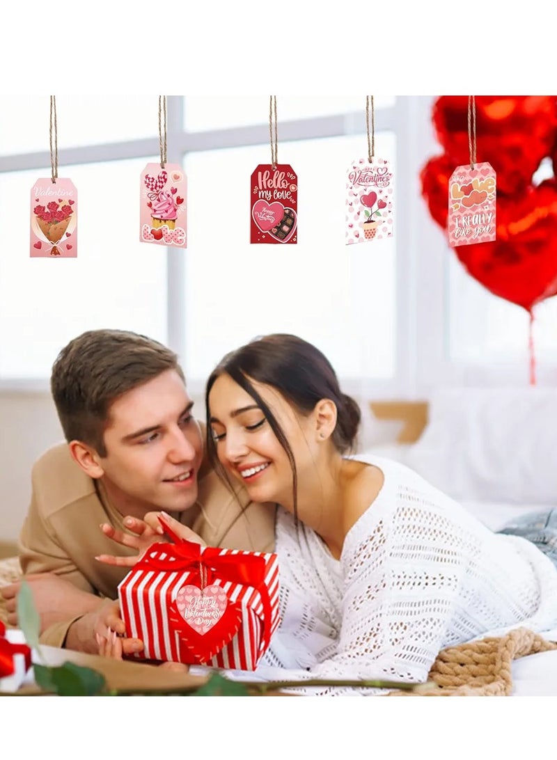 100pcs Valentine's Day Gift Tags, 10 Styles 2 Shapes Valentines Tags with String Love Heart Tags Labels with Hole Gift Wrap Tag Hanging Paper Ornaments for Wedding Party Crafts - Image 3