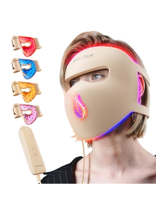 Hello Face 4D Red Light Therapy Mask – 311 LEDs, 850nm Infrared Long Wavelength, Facial Skin Improvement, Leak-Proof Light, 3000mAh Rechargeable, Remote Control, Khaki - Image 1