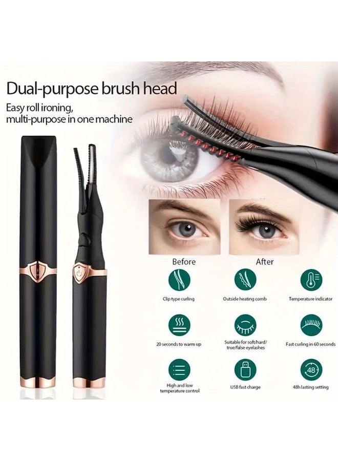 Black USB Heated Eyelash Curler With Brush 3 Heat Settings 10 Second Preheat - Image 2