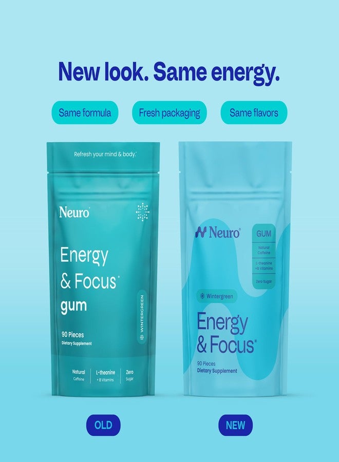 Neuro Energy & Focus Gum - 40mg Natural Caffeine Gum & Nootropic Energy Supplement with L-Theanine & B Vitamins - Sugar Free, Vegan - Wintergreen, 90ct - Image 2