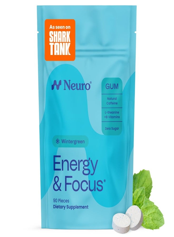 Neuro Energy & Focus Gum - 40mg Natural Caffeine Gum & Nootropic Energy Supplement with L-Theanine & B Vitamins - Sugar Free, Vegan - Wintergreen, 90ct - Image 1