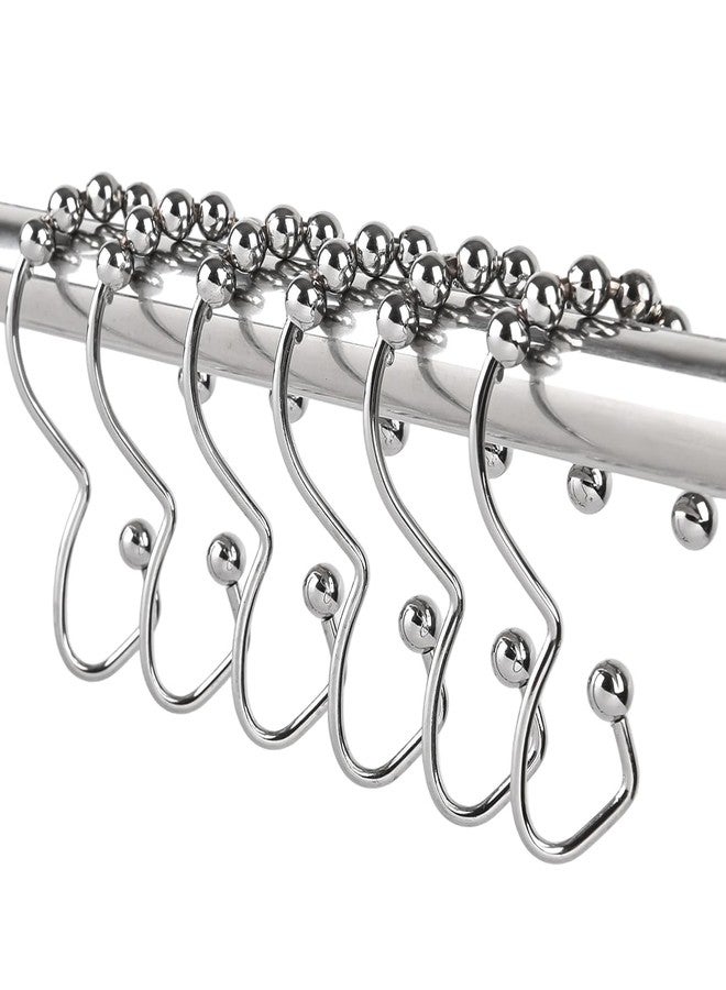 Resze Metal Shower Curtain Hooks, 12 Pcs Metal Shower Curtain Rings, Rustproof Shower Curtain Rings, Multi-Functional Shower Hooks for Shower Curtain, Kitchen Utensils, Clothing, Towels, Chrome - Image 1