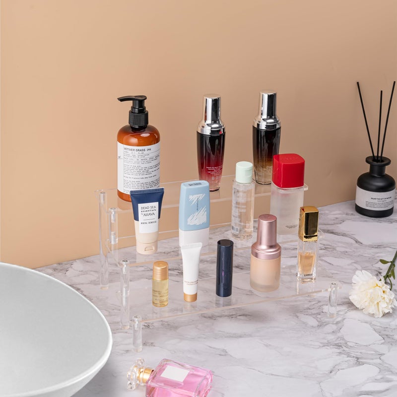 Hoewina Acrylic Display Stand Risers, 3 Tier Perfume Stand Organizer, Clear Cupcake Stand Holder, Large Shelf Risers for Figures, Display Shelf for Collectibles, Dessert Shelves for Decoration and Organizer - Image 5