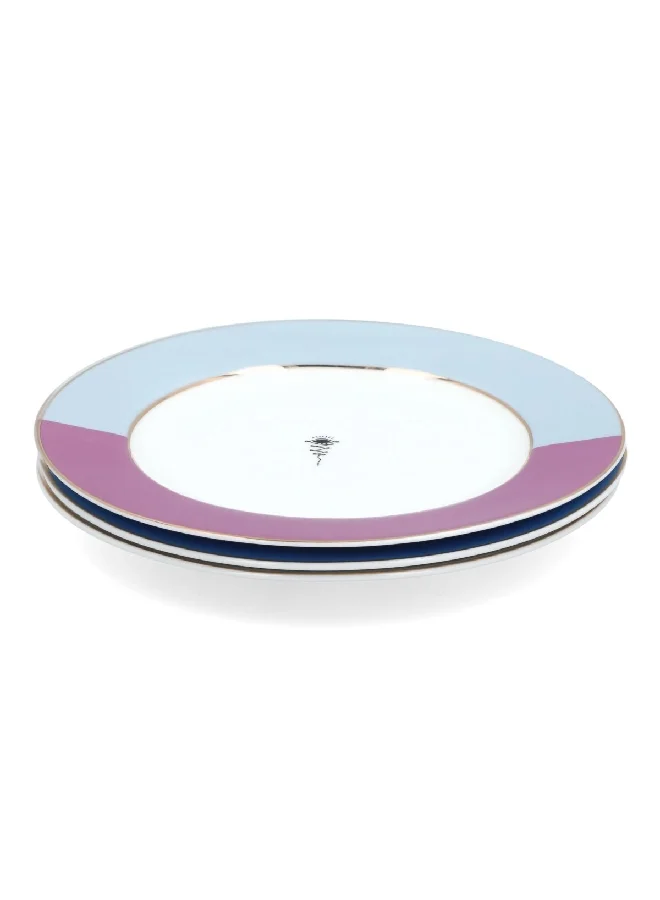 Bien Servi 3-Piece Round Shaped Calligraphic Dessert Plate Set Multicolor
