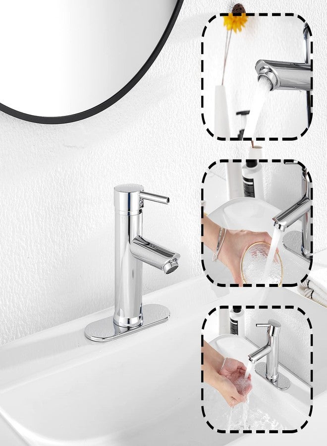 GGStudy Chrome Single Handle 1 Hole Bathroom Sink Faucet Matching Pop Up Drain with Overflow Washingroom Faucet Bathroom Vantity Faucet - Image 5
