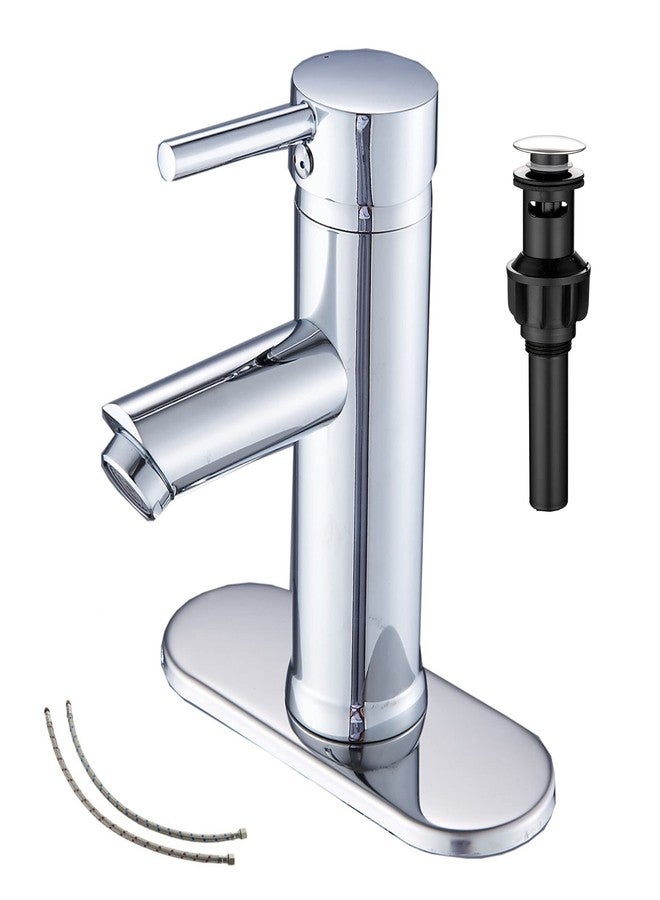 GGStudy Chrome Single Handle 1 Hole Bathroom Sink Faucet Matching Pop Up Drain with Overflow Washingroom Faucet Bathroom Vantity Faucet - Image 1