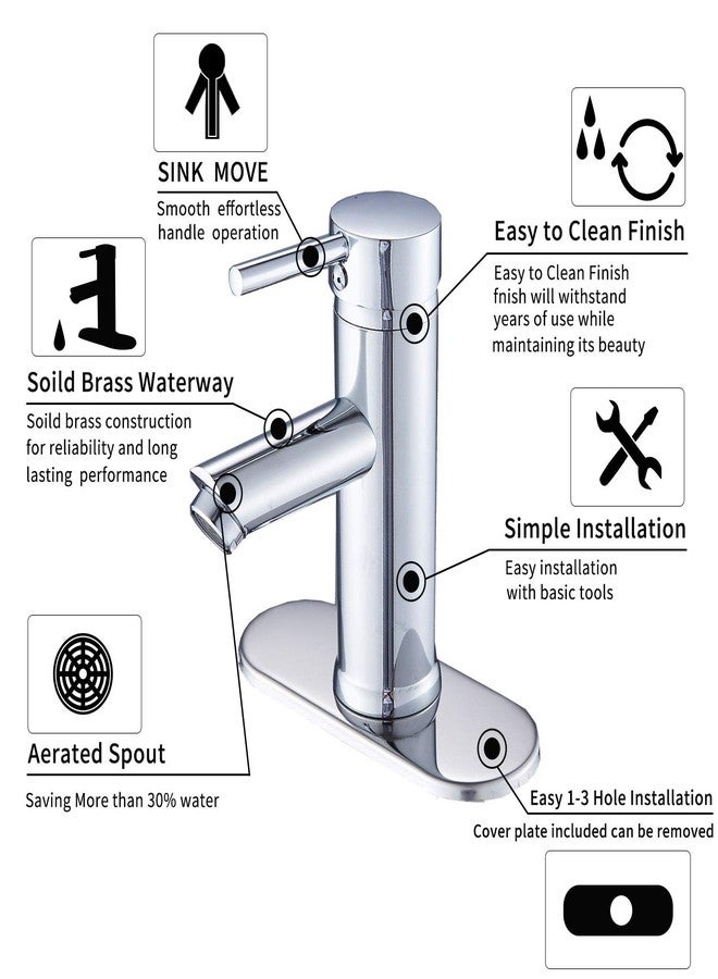 GGStudy Chrome Single Handle 1 Hole Bathroom Sink Faucet Matching Pop Up Drain with Overflow Washingroom Faucet Bathroom Vantity Faucet - Image 3