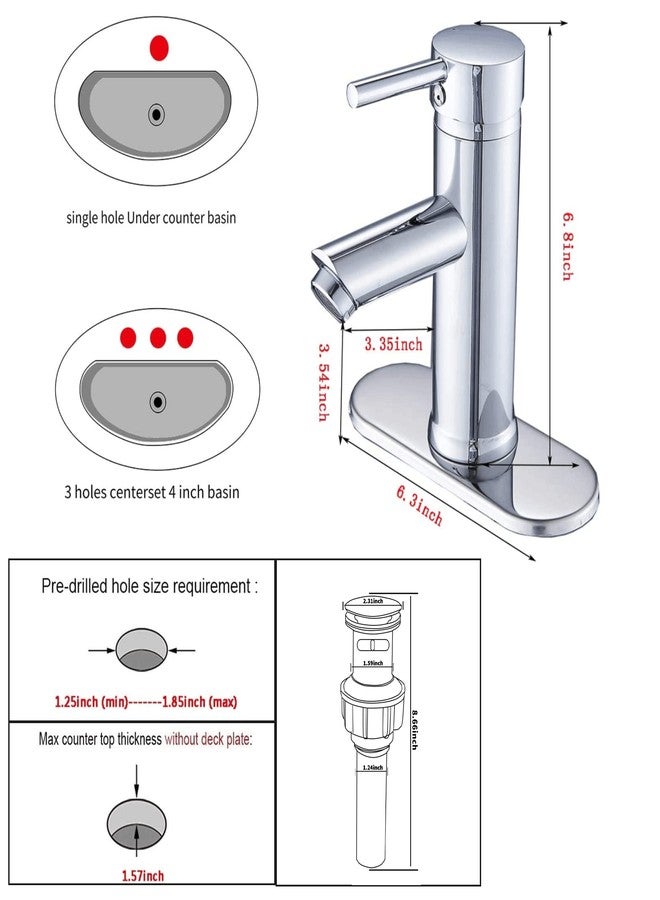 GGStudy Chrome Single Handle 1 Hole Bathroom Sink Faucet Matching Pop Up Drain with Overflow Washingroom Faucet Bathroom Vantity Faucet - Image 2