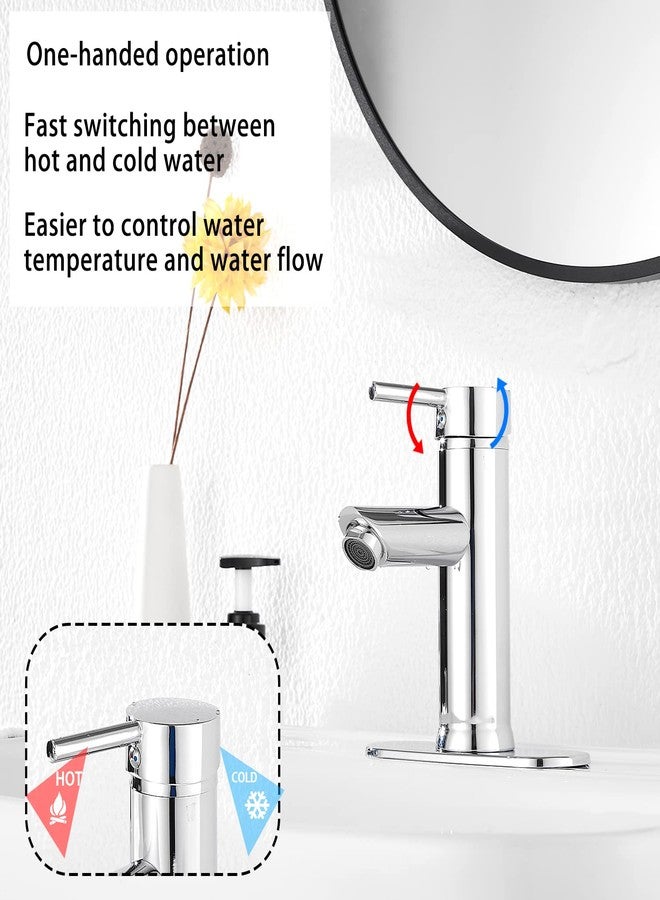 GGStudy Chrome Single Handle 1 Hole Bathroom Sink Faucet Matching Pop Up Drain with Overflow Washingroom Faucet Bathroom Vantity Faucet - Image 4