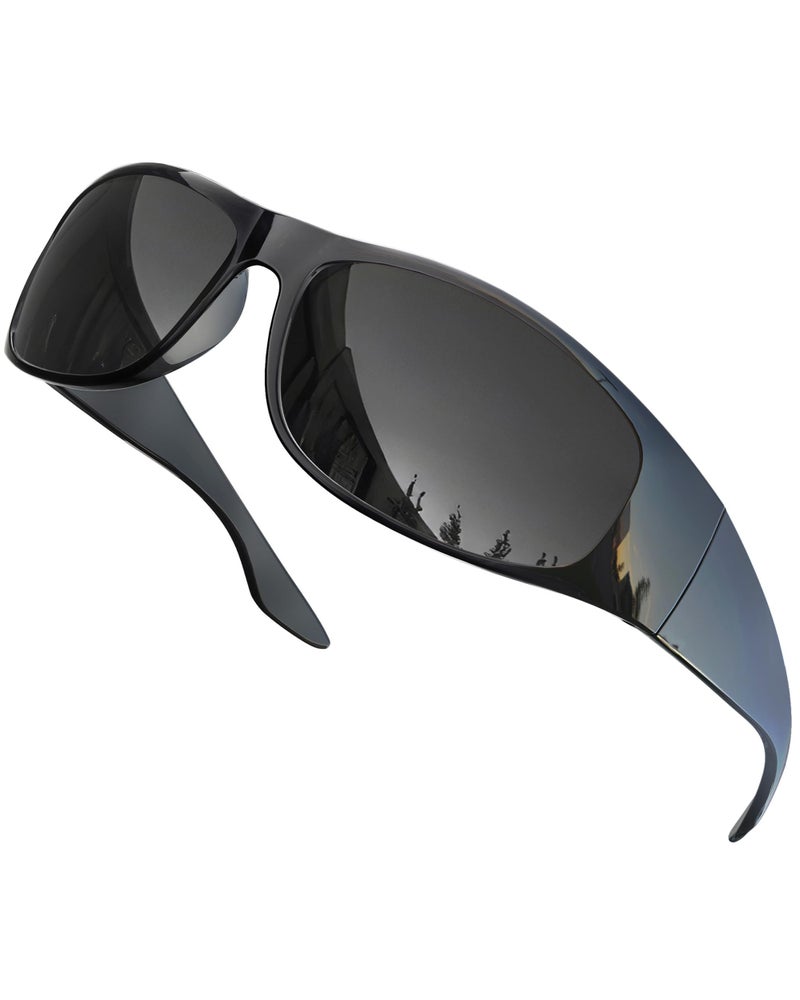 grinderPUNCH Wraparound Sunglasses for Men UV Protection Polarized Sports Sunglasses for Men Women Dark Glasses for Men Anti-Glare Cycling Fishing Outdoor Sunglasses - Gloss/Black - Image 1