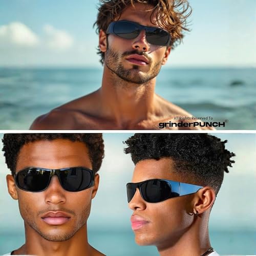 grinderPUNCH Wraparound Sunglasses for Men UV Protection Polarized Sports Sunglasses for Men Women Dark Glasses for Men Anti-Glare Cycling Fishing Outdoor Sunglasses - Gloss/Black - Image 2