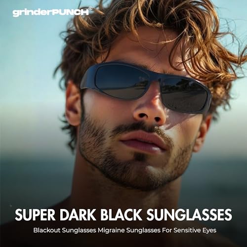 grinderPUNCH Wraparound Sunglasses for Men UV Protection Polarized Sports Sunglasses for Men Women Dark Glasses for Men Anti-Glare Cycling Fishing Outdoor Sunglasses - Gloss/Black - Image 3