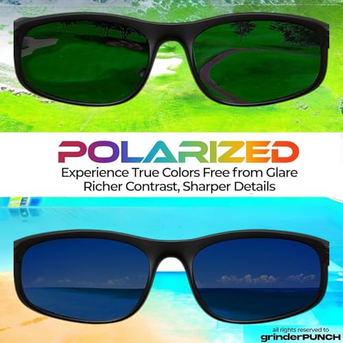 grinderPUNCH Wraparound Sunglasses for Men UV Protection Polarized Sports Sunglasses for Men Women Dark Glasses for Men Anti-Glare Cycling Fishing Outdoor Sunglasses - Gloss/Black - Image 4
