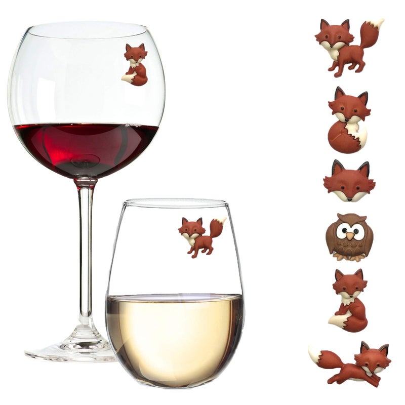 Simply Charmed Fox and Owl Wine Glass Charms - Magnetic Drink Markers for Regular or Stemless Glasses - Image 1