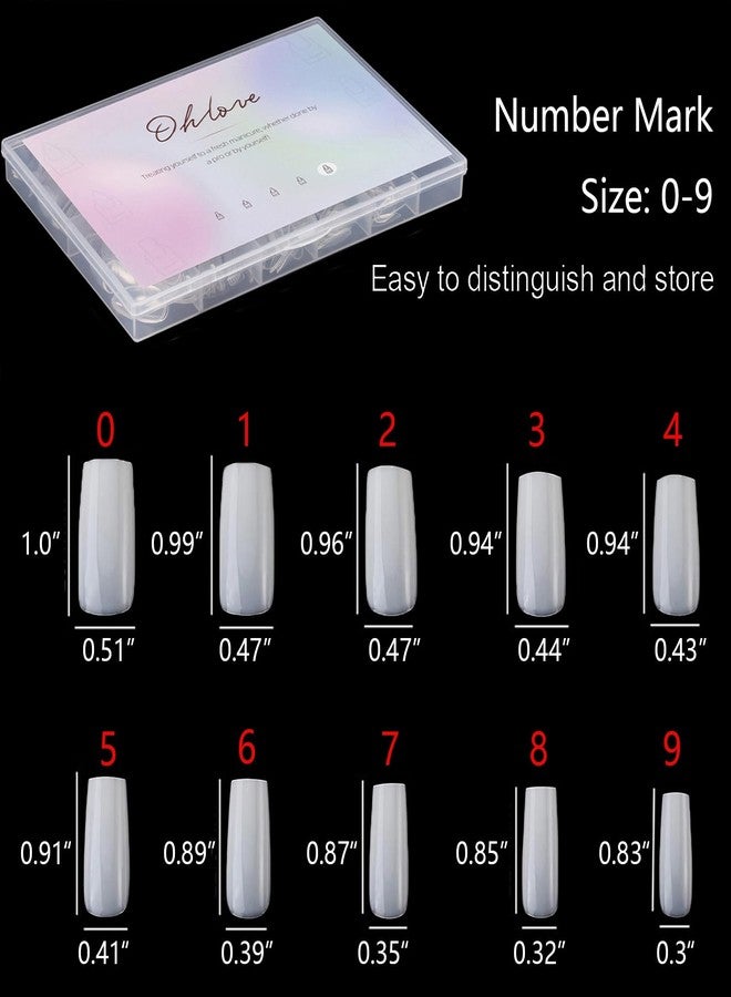 Ohlove 500Pcs Medium Square Nail Tips Full Cover Acrylic False Nails with Case for DIY Nail Art, 10 Sizes (Natural) - Image 2