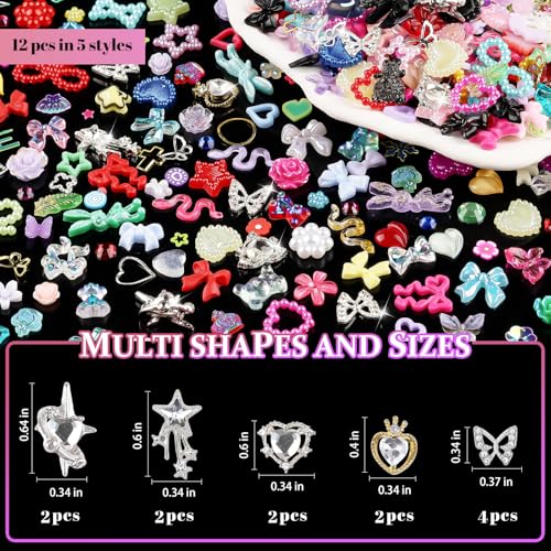 editTime 650pcs Mixed 3D Nail Charms Kit, 12pcs Luxury Metal Nail Rhinestones and 250pcs Resin Butterfly Flower Star Heart Bow Charms with 400pcs Flatback Pearls Rhinestone Metal Gems Charms (Mixed Color) - Image 3