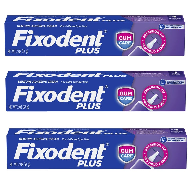 Fixodent Plus Denture Adhesive Cream 2 oz (Pack of 3) - Image 1