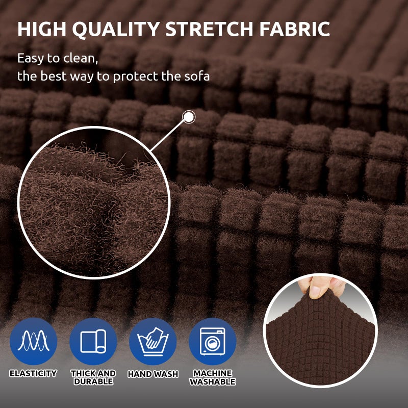 KEKUOU Stretch Sofa Cover Slipcover ï¼ŒCouch Covers for 3 Cushion Couch Sofa pet Friendly (78"-94") Furniture Protector Sofa with Elastic Bottom for Kids,Dog, Jacquard Small Checked(Large,Chocolate) - Image 5