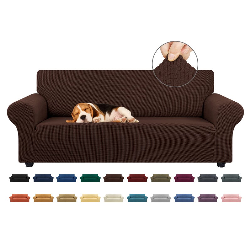 KEKUOU Stretch Sofa Cover Slipcover ï¼ŒCouch Covers for 3 Cushion Couch Sofa pet Friendly (78"-94") Furniture Protector Sofa with Elastic Bottom for Kids,Dog, Jacquard Small Checked(Large,Chocolate) - Image 1