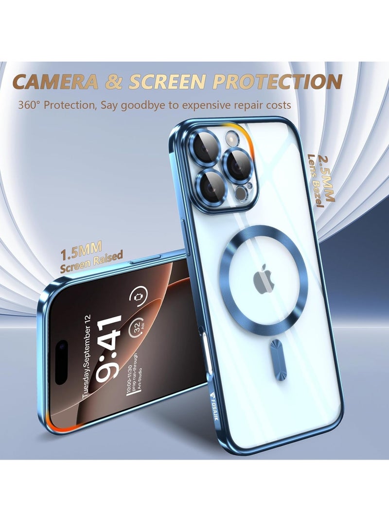 ملبوس غطاء آيفون 16 برو مع حماية كاملة لعدسة الكاميرا بتقنية ماغسيف، غطاء هاتف أنيق مع طلاء كهربائي وشفط مغناطيسي، تصميم كامل للحماية من الصدمات لهاتف آيفون 16 برو. - Image 3