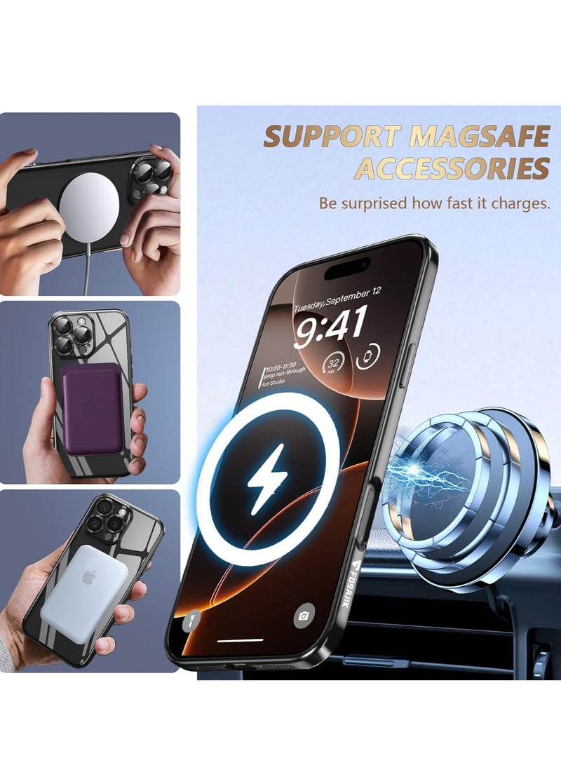 ملبوس غطاء آيفون 16 برو مع حماية كاملة لعدسة الكاميرا بتقنية ماغسيف، غطاء هاتف أنيق مع طلاء كهربائي وشفط مغناطيسي، تصميم كامل للحماية من الصدمات لهاتف آيفون 16 برو. - Image 4