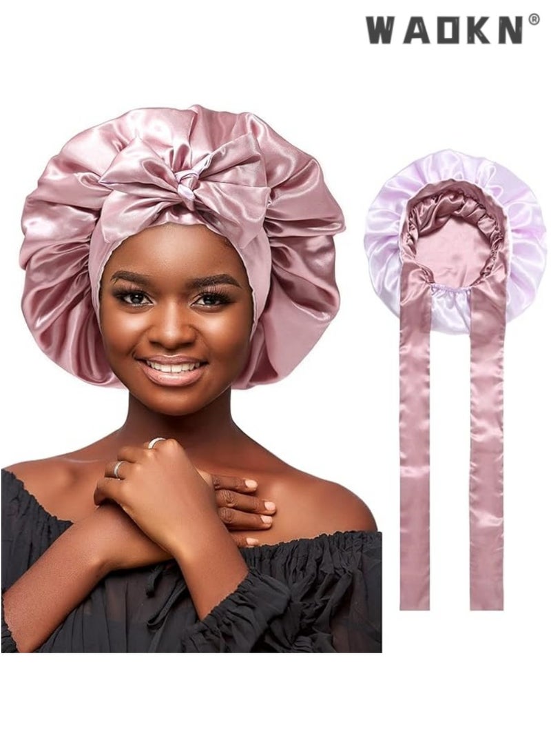 WAOKN Silky Sleep Bonnet for Women,Curly Hair Protection Marvel, Reversible Night Cap with Tie Band, Comfortable Fit for Sleep  - Image 1