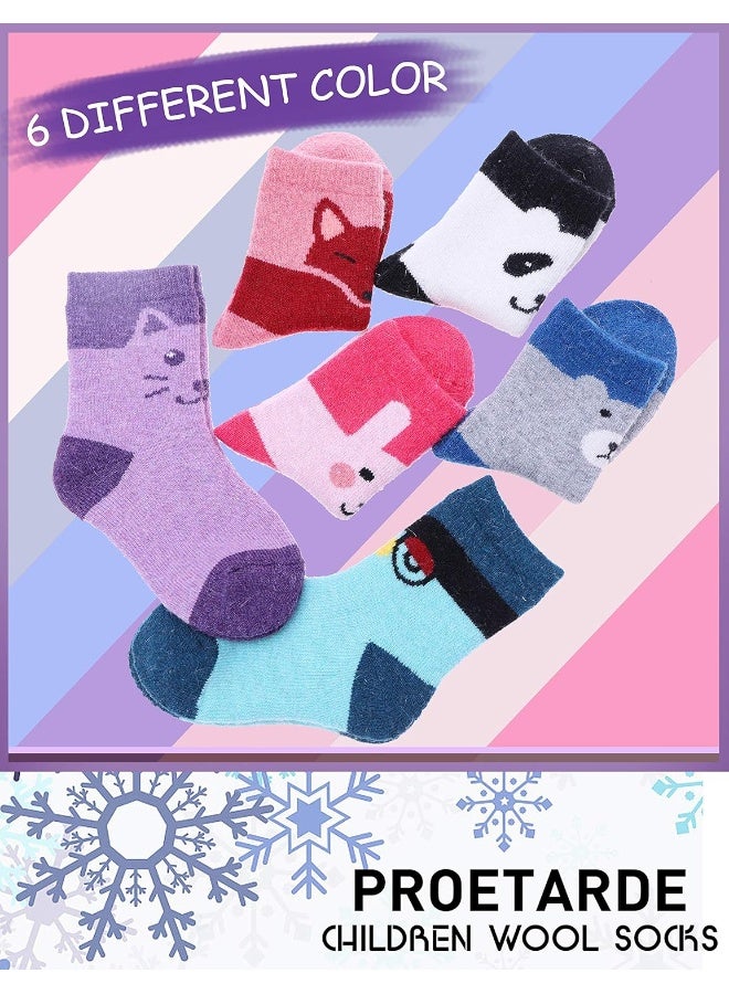 PROETRADE ProEtrade Wool Socks for Kids Toddlers Girls Boys Warm Thick Walking Winter Thermal Crew Heavy Boot Cosy Gift Hiking Socks 6 Pack, Mix Animal, 8-12 Years - Image 2