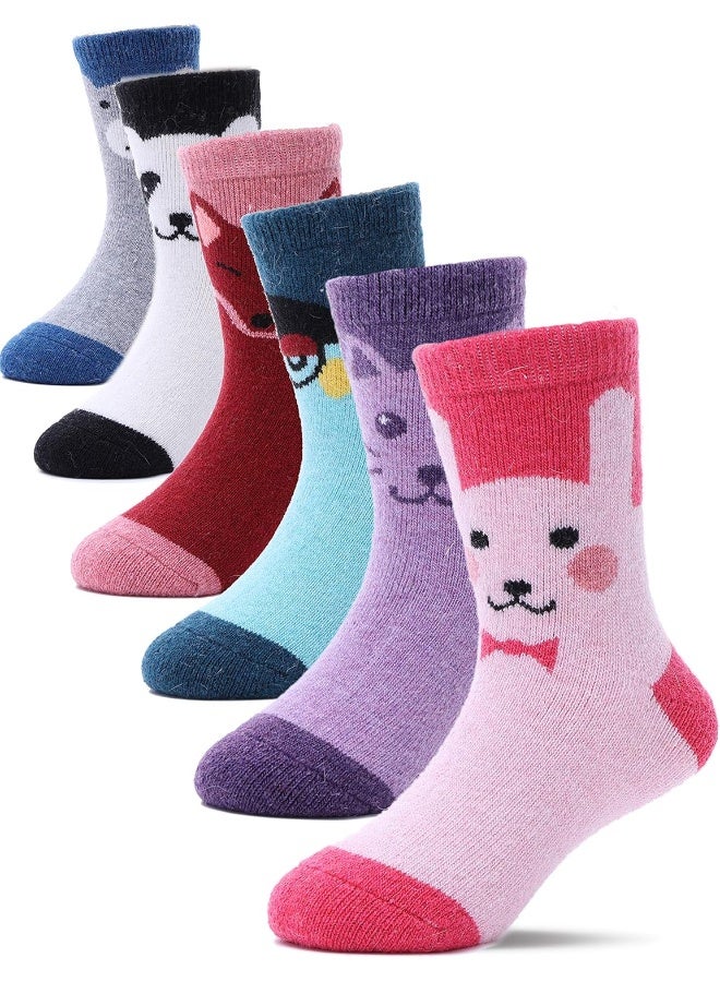 PROETRADE ProEtrade Wool Socks for Kids Toddlers Girls Boys Warm Thick Walking Winter Thermal Crew Heavy Boot Cosy Gift Hiking Socks 6 Pack, Mix Animal, 8-12 Years - Image 1