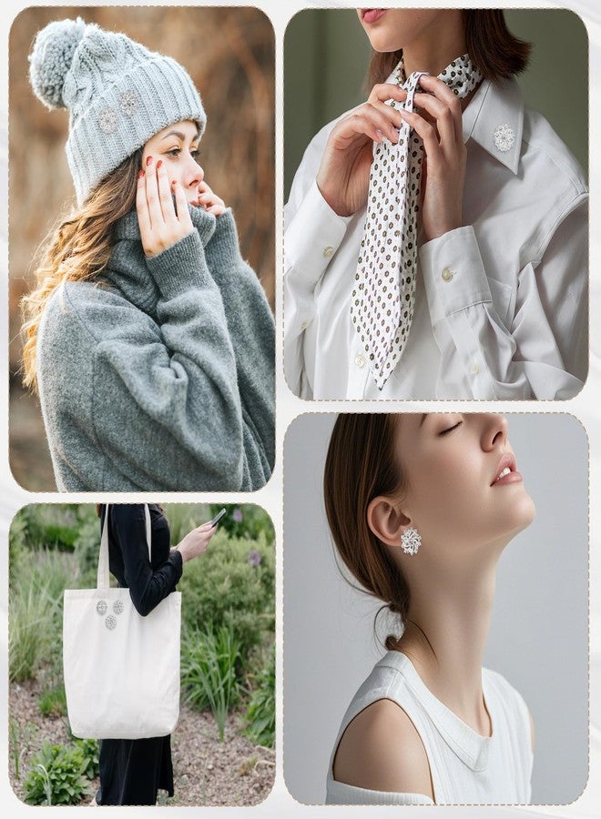 Prasacco 12 Pcs Crystal Rhinestone Flower Brooch Pins Set, Silver Brooch Pins for Women Alloy Wedding Bouquet Brooches for Women Fashion Crafts Embellishment Bridal Wedding Bouquet Kit - Image 4