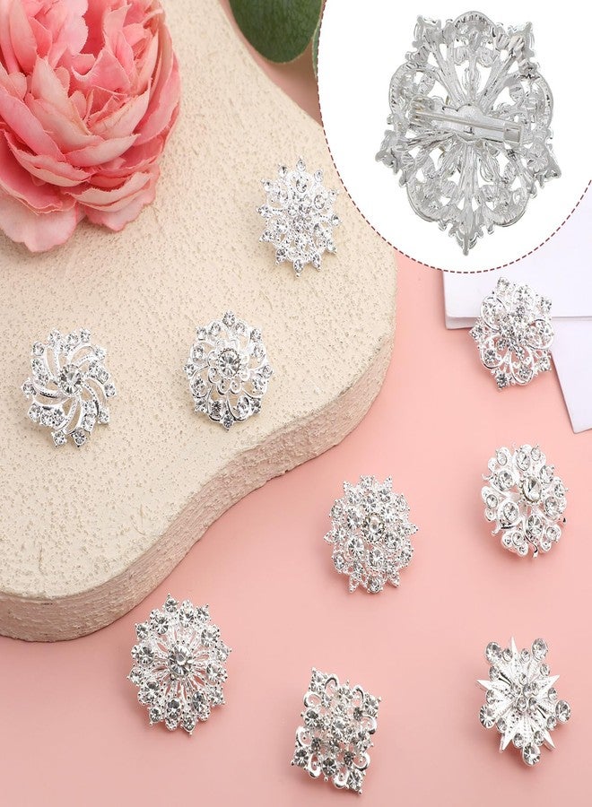 Prasacco 12 Pcs Crystal Rhinestone Flower Brooch Pins Set, Silver Brooch Pins for Women Alloy Wedding Bouquet Brooches for Women Fashion Crafts Embellishment Bridal Wedding Bouquet Kit - Image 3