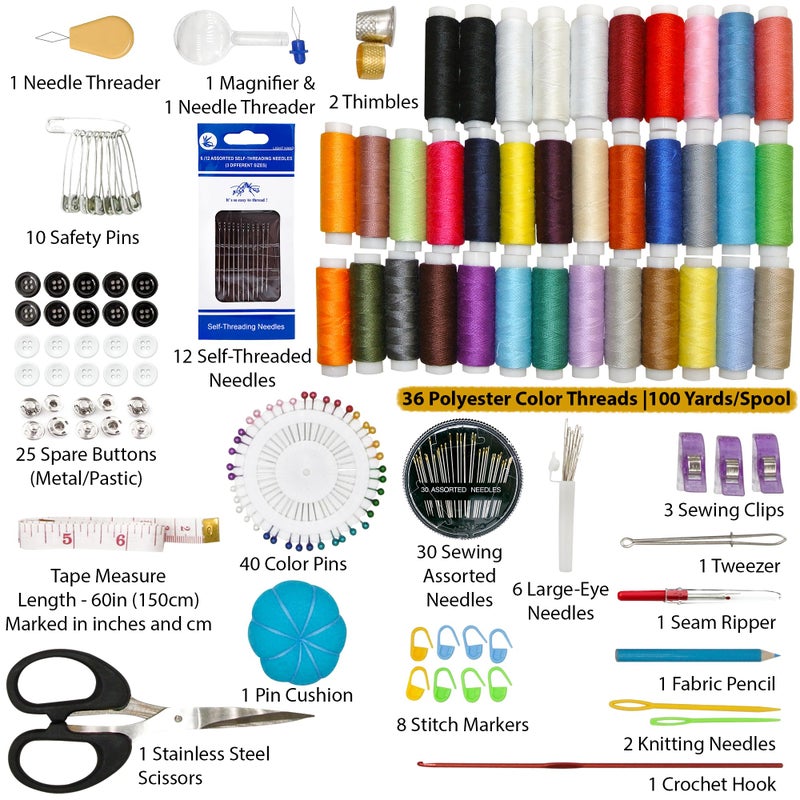 Vellostar Large Sewing Kit for Adults & Beginners â€“ Portable Needle and Thread Kit with Professional Sewing Supplies & Accessories for Home Clothing Repairs, 36XL-Color Threads, 30-Assorted Needles - Image 5