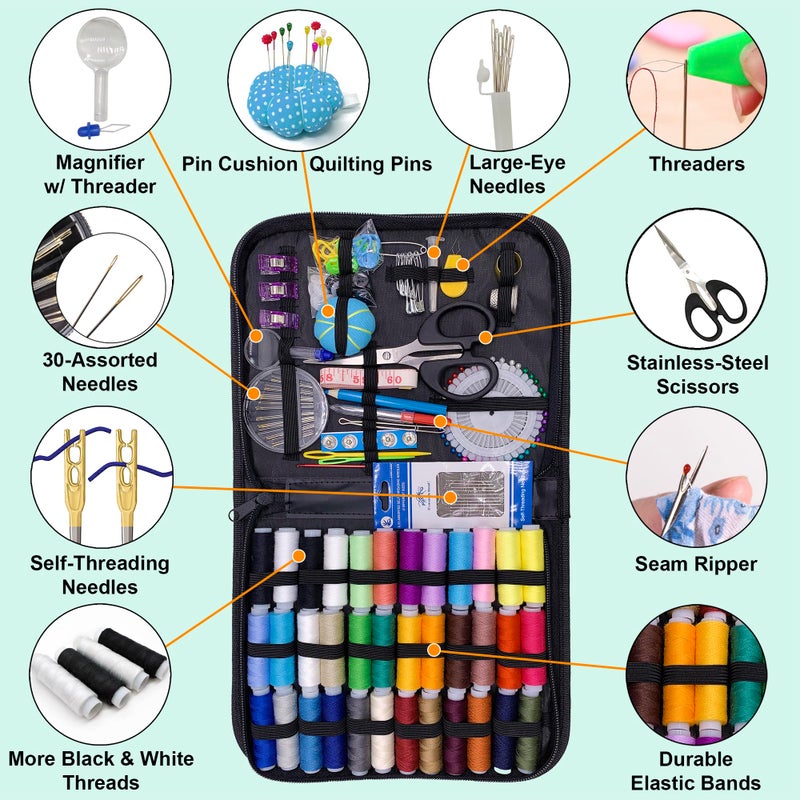 Vellostar Large Sewing Kit for Adults & Beginners â€“ Portable Needle and Thread Kit with Professional Sewing Supplies & Accessories for Home Clothing Repairs, 36XL-Color Threads, 30-Assorted Needles - Image 2
