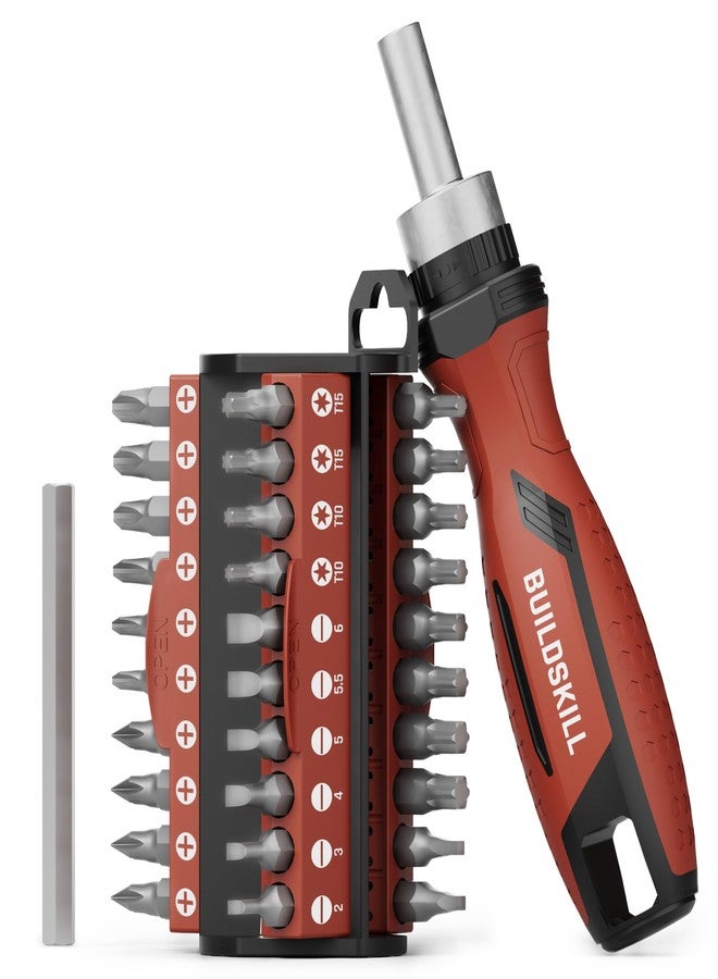 BUILDSKILL 31 Pieces Ratchet Screw Driver Kit | CR-V Bits | Anti-Skid TPR Grip | 30 x Screwdriver Bits | 1 x 75mm HEX Shank | Magnetic Bit Holder | DIY & Professional Screwdriver Set - Image 1