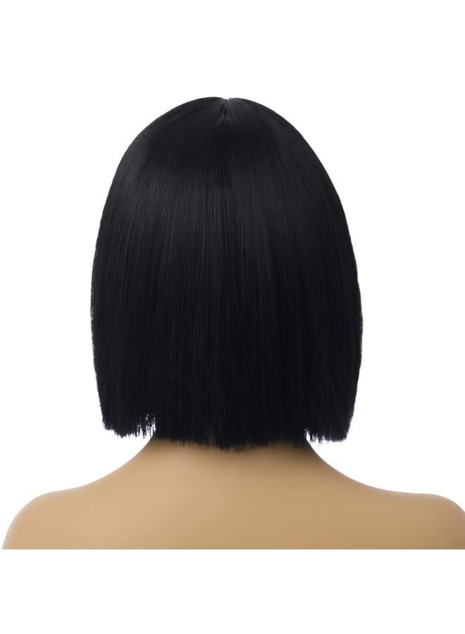 MAGQOO Black Wig for Women Black Bob Wig Short Black Wig Straight Black Wigs Middle Part Synthetic Heat Resistant Cosplay Costume Party Wigs (Black) - Image 4