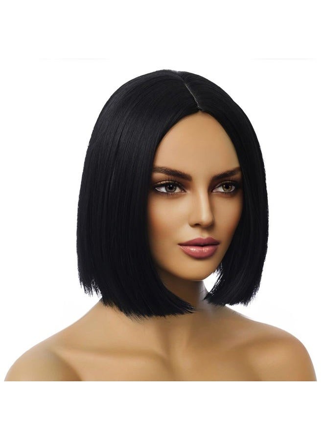 MAGQOO Black Wig for Women Black Bob Wig Short Black Wig Straight Black Wigs Middle Part Synthetic Heat Resistant Cosplay Costume Party Wigs (Black) - Image 2