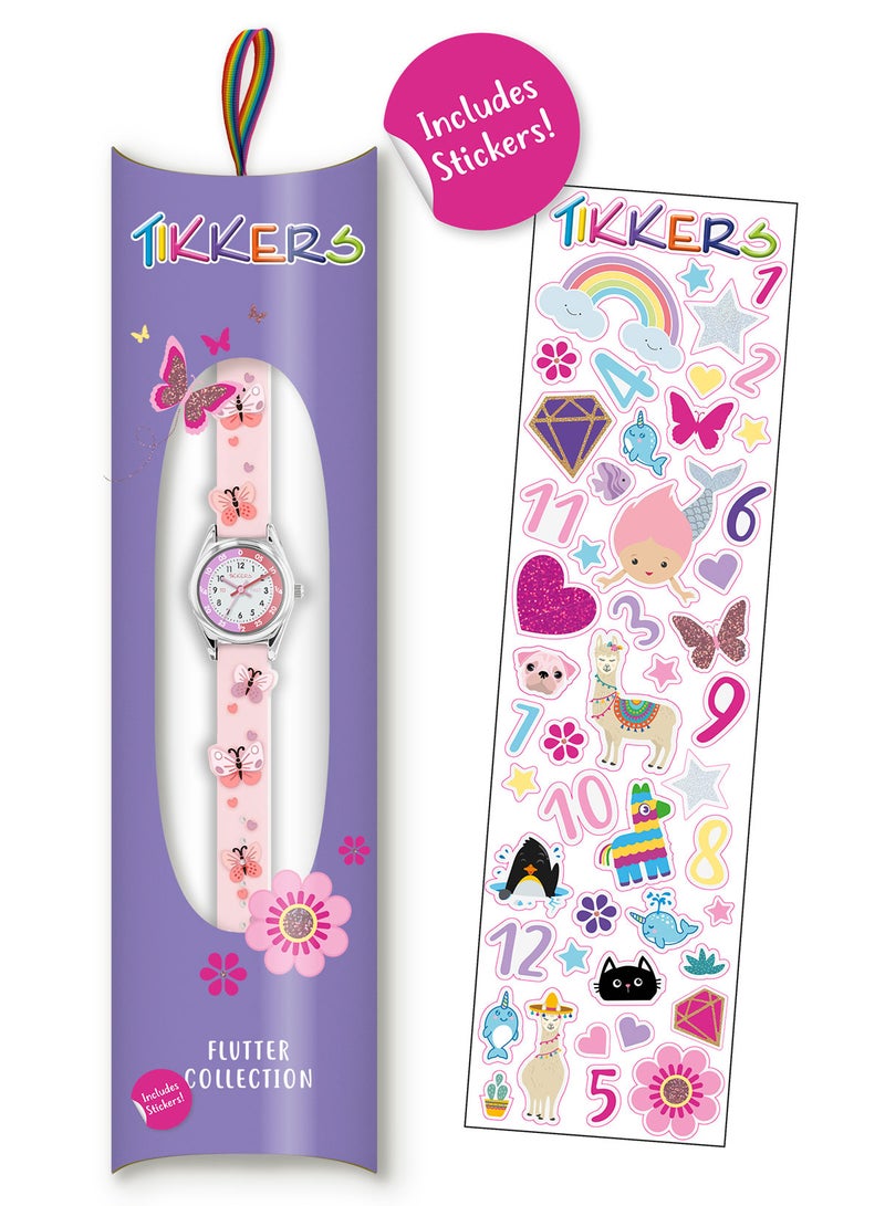 Tikkers Pink Strap Silver Time Teacher Butterfly Watch - Image 5