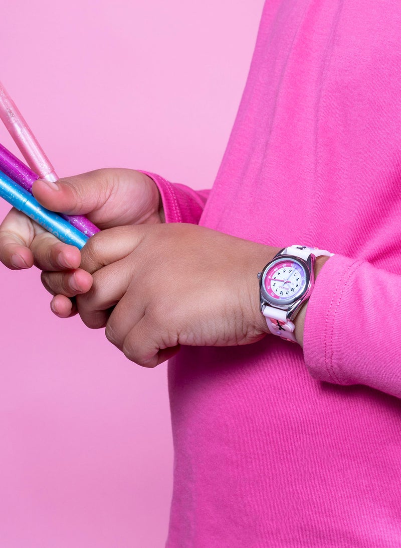 Tikkers Pink Strap Silver Time Teacher Butterfly Watch - Image 3