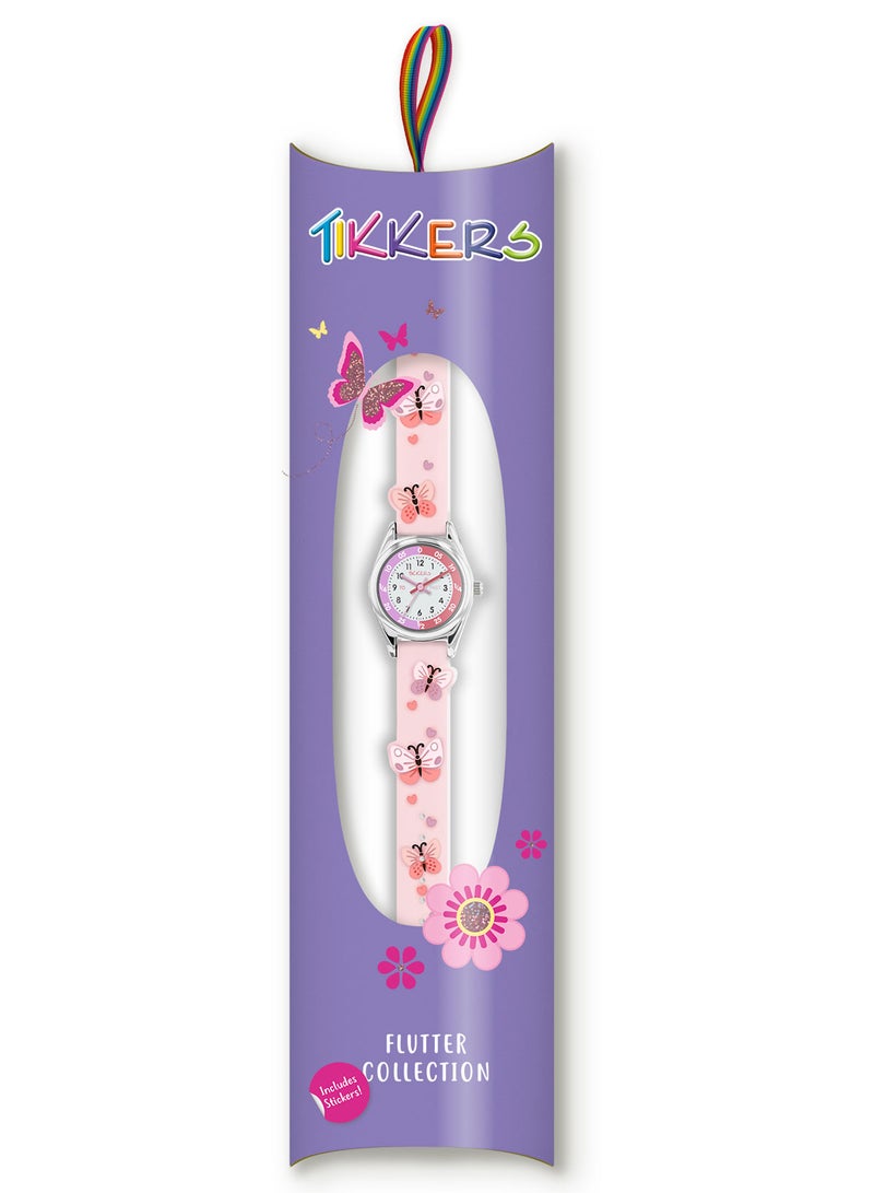Tikkers Pink Strap Silver Time Teacher Butterfly Watch - Image 4