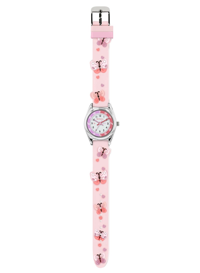 Tikkers Pink Strap Silver Time Teacher Butterfly Watch - Image 2