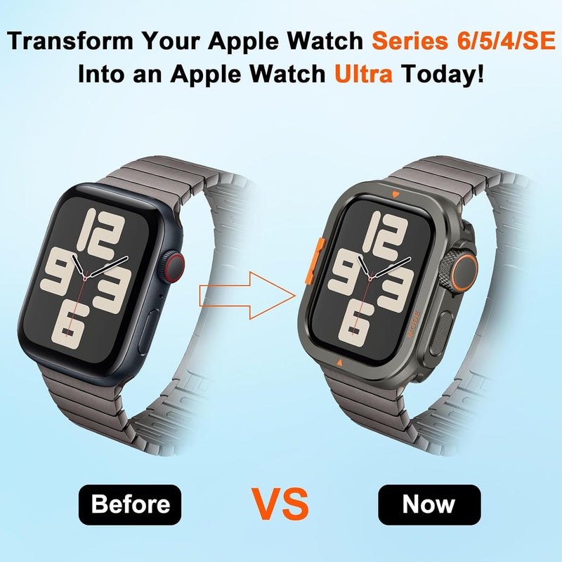 Suphart Metal Bumper Cover Compatible with Apple Watch Series 6/5/4/SE Case, [Turn 44mm into Ultra Look] Rugged Shockproof Protector with Back Frame for iWatch 44mm, Graphite Gulf user preference oriented build - Image 4