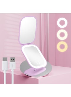 Benbilry Benbilry Lighted Compact Travel Mirror with 3 Color Lights, 1X/3X Magnifying Ultra Slim Rechargeable Pocket Mirror for Purse, 2-Sided, Handheld, Folding, Portable, Purple 