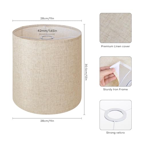 YoflowX Beige Linen Tall Drum Lampshade 11 Top x 11 Bottom x 12 High Lamp Shade Lamp Shade Replacement for Table and Floor Lamps Pendant LightHandcrafted LampshadeEasy Assembly - Image 3