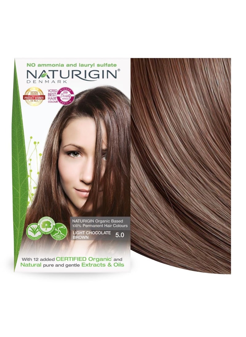 NATURIGIN - Naturigin Permanent Hair Dye, 5.0 Light Chocolate Brown, Ammonia and Paraben Free, up to 100% Gray Hair Coverage, Long Lasting, Vegan, Cruelty Free - Image 1