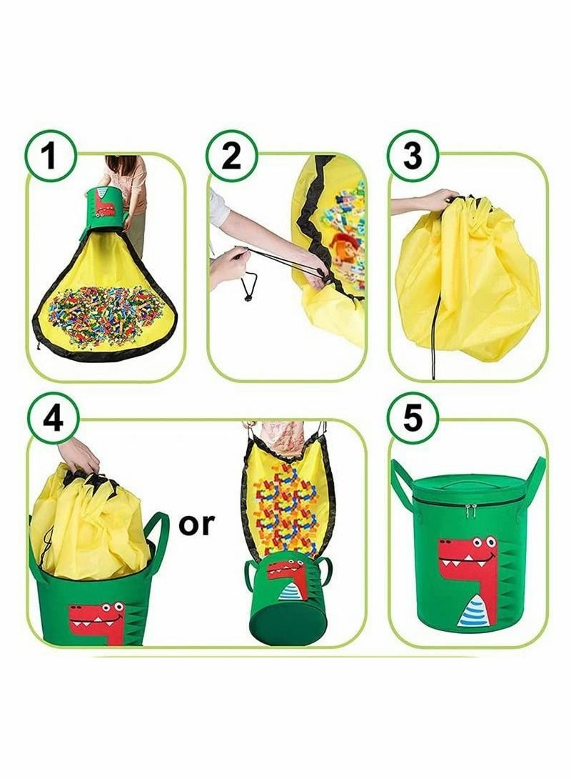 SYOSI Toy Storage Organizer and Play Mat - Toy Basket toy storage bags for Toy Bricks, Spiral Wire Inside for Stand Up Straight with 59" Washable Drawstring Play Mat, 10-Gallon (With Mat, Dinosaur - B) - Image 2