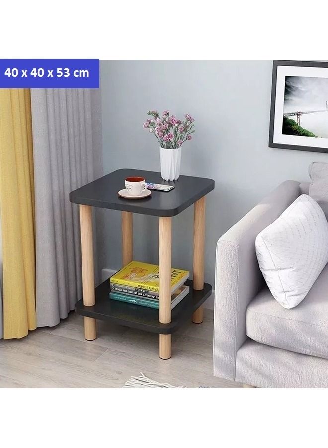 fashionhome طاولة جانبية حديثة بطبقتين لغرفة المعيشة وغرفة النوم 40 × 40 × 53 سم - Image 3